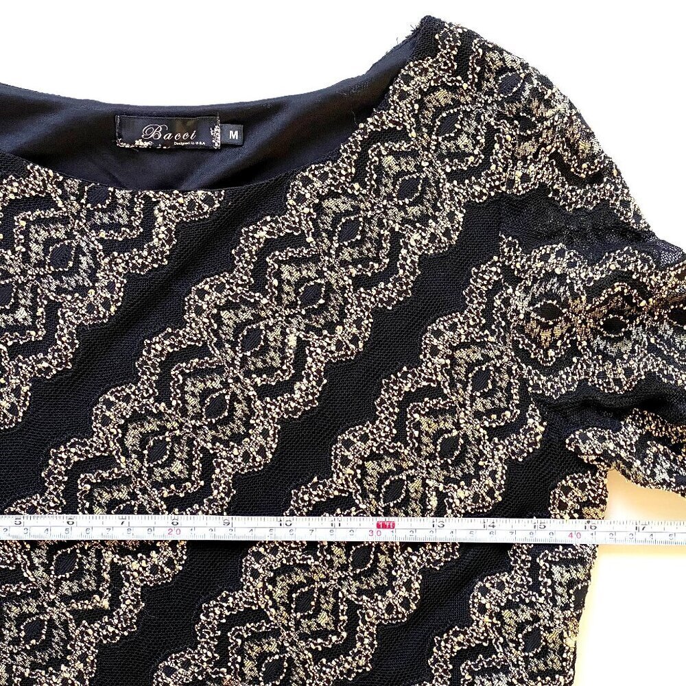 Bacci Black Lace & Metallic Gold Embroidered Dress Size M - Picture 13 of 15